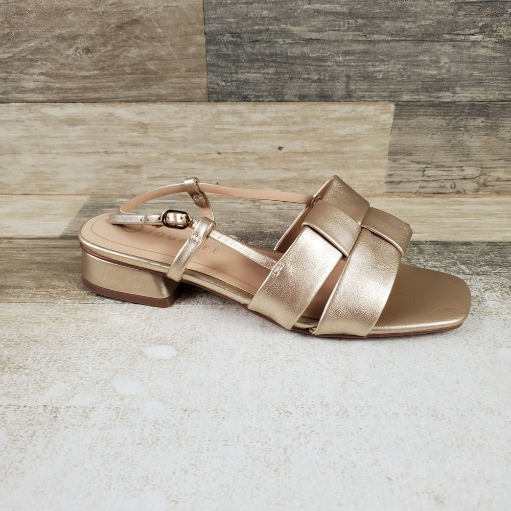 Journee Tabatha Women Sandal Sz 7.5 M Champagne Leather Low Block Heel Slingback
